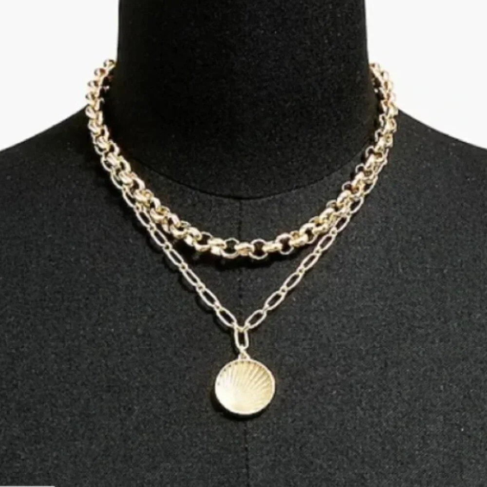 J.Crew Factory Gold Mixed Chain Pendant Layering Necklace